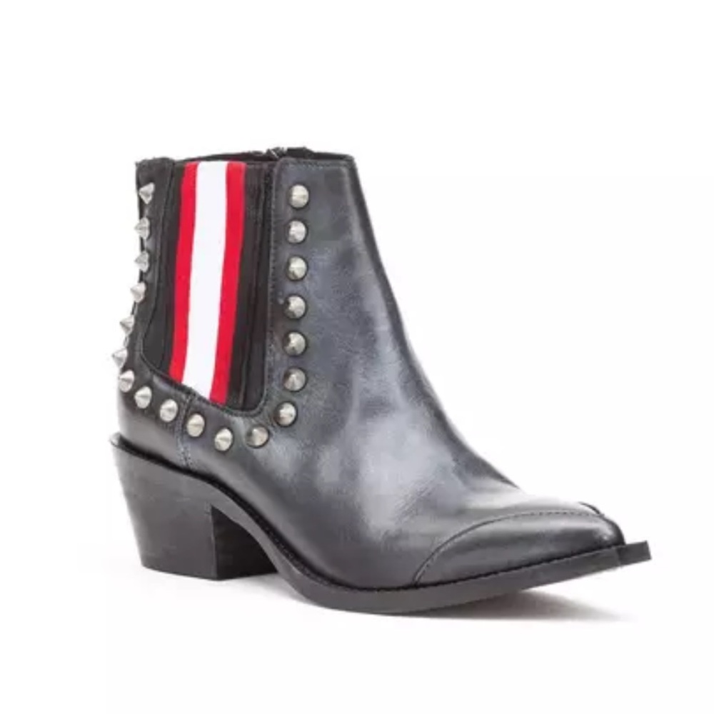 Italian Leather Black Studded Ankle Boots